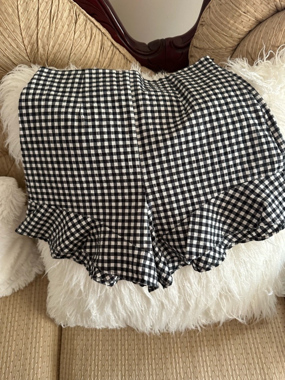 Zara Black and White Gingham Ruffle Mini Skirt